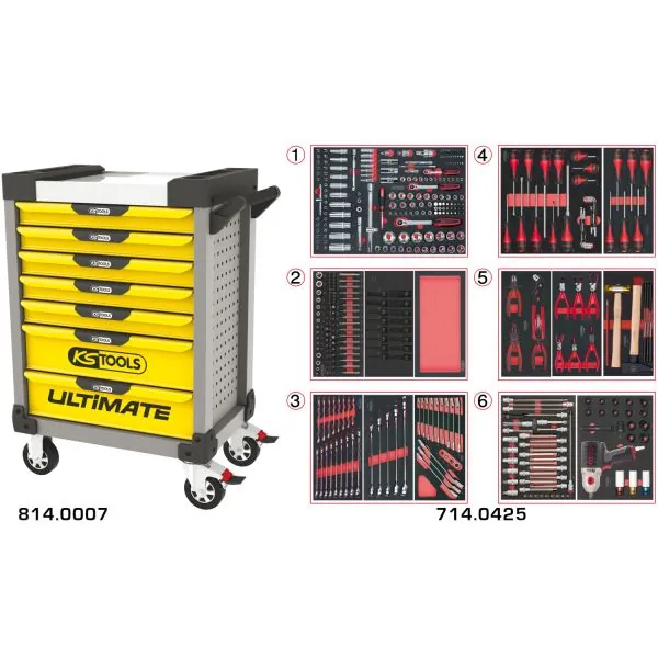 Servante ULTIMATE grise et jaune 7 tiroirs équipée | Rangement atelier