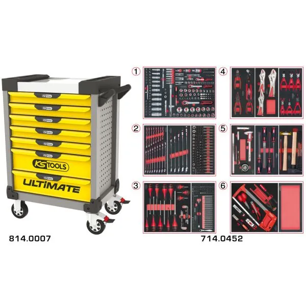 Servante ULTIMATE grise et jaune 7 tiroirs équipée | Rangement atelier