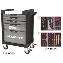 Servante ULTIMATE grise et noire 5 tiroirs équipée | Rangement atelier
