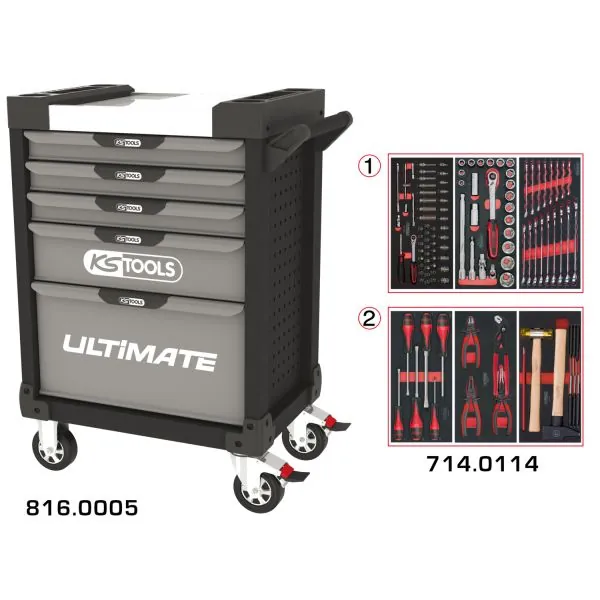 Servante ULTIMATE grise et noire 5 tiroirs équipée | Rangement atelier