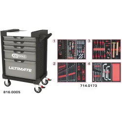 Servante ULTIMATE grise et noire 5 tiroirs équipée | Rangement atelier