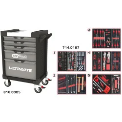 Servante ULTIMATE grise et noire 5 tiroirs équipée | Rangement atelier