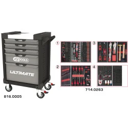 Servante ULTIMATE grise et noire 5 tiroirs équipée | Rangement atelier
