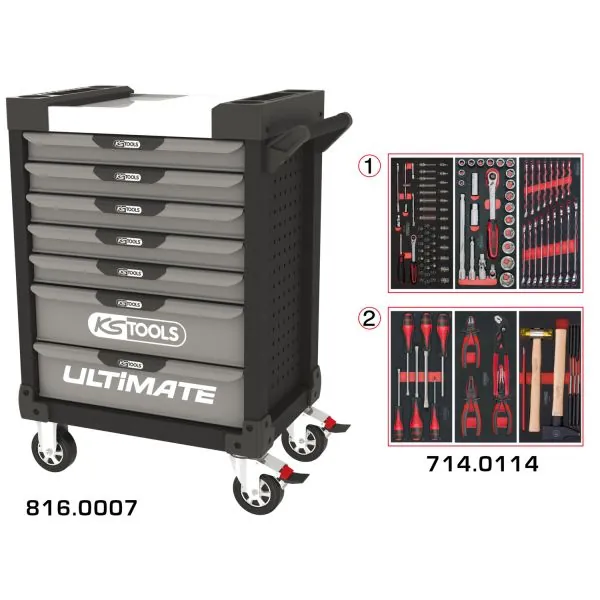 Servante ULTIMATE grise et noire 7 tiroirs équipée | Rangement atelier