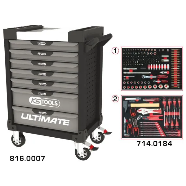 Servante ULTIMATE grise et noire 7 tiroirs équipée | Rangement atelier