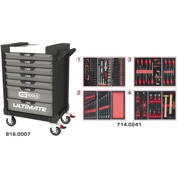 Servante ULTIMATE grise et noire 7 tiroirs équipée | Rangement atelier