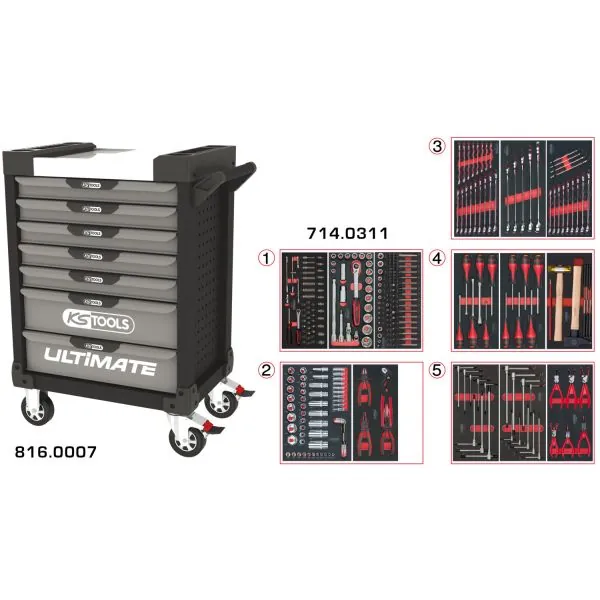 Servante ULTIMATE grise et noire 7 tiroirs équipée | Rangement atelier