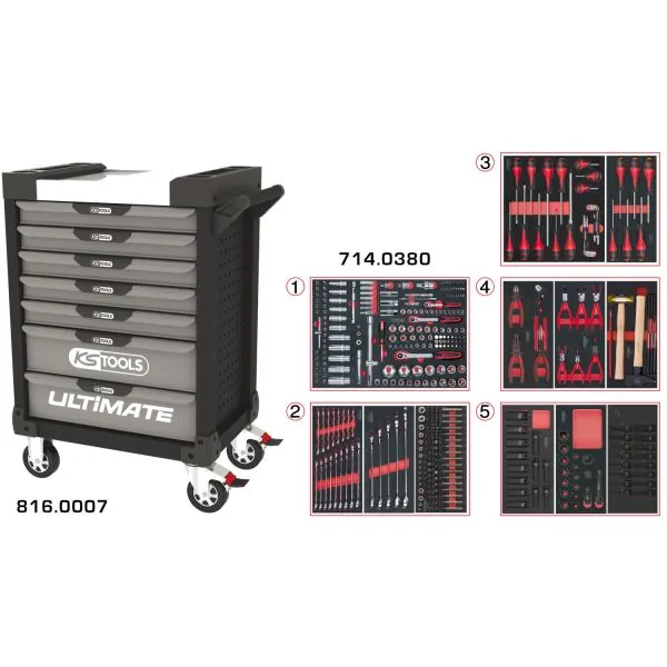 Servante ULTIMATE grise et noire 7 tiroirs équipée | Rangement atelier