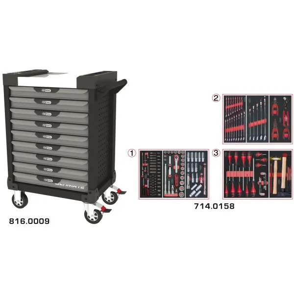 Servante ULTIMATE grise et noire 9 tiroirs équipée | Rangement atelier