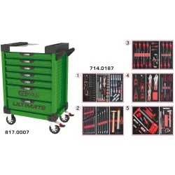 Servante ULTIMATE verte 7 tiroirs équipée de 187 | Rangement atelier |