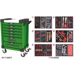 Servante ULTIMATE verte 7 tiroirs équipée de 202 | Rangement atelier |