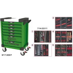 Servante ULTIMATE verte 7 tiroirs équipée de 311 | Rangement atelier |