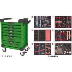 Servante ULTIMATE verte 7 tiroirs équipée de 429 | Rangement atelier |
