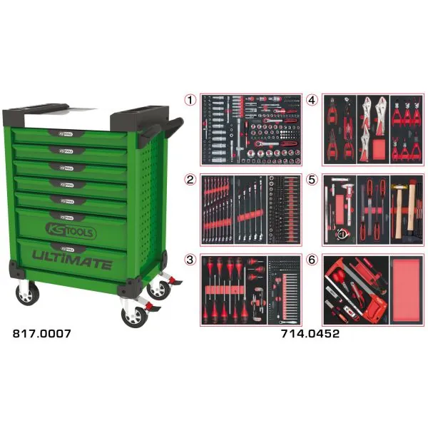 Servante ULTIMATE verte 7 tiroirs équipée de 455 | Rangement atelier |