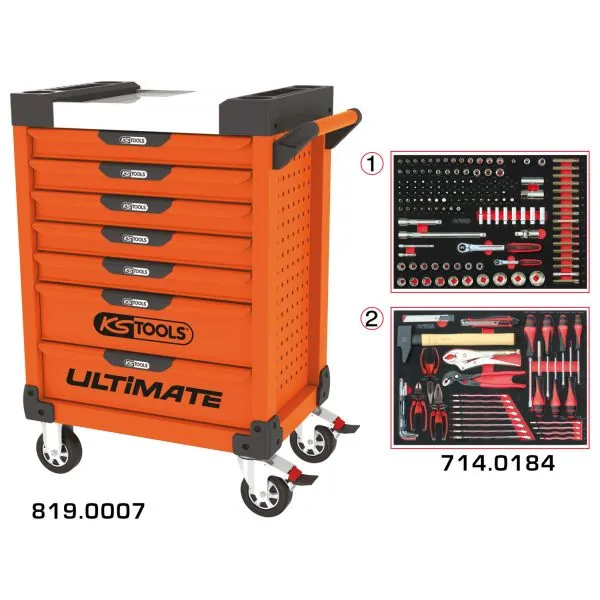 Servante ULTIMATE orange 7 tiroirs équipée de 184 | Rangement atelier