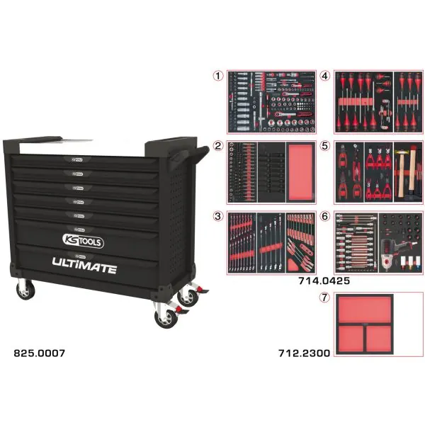 Servante ULTIMATE XL 7 tiroirs équipée de 428 | Rangement atelier | Ek