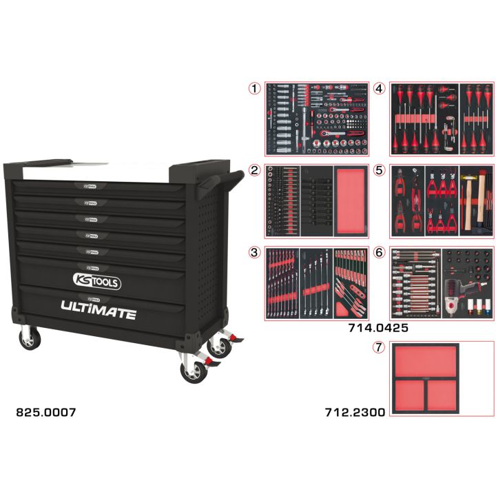 Servante ULTIMATE XL 7 tiroirs équipée de 428 | Rangement atelier | Ek