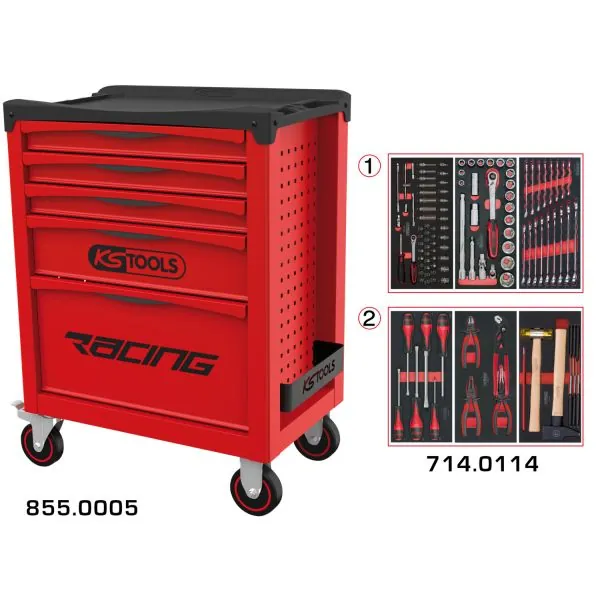Servante RACING 5 tiroirs équipée de 114 outils | Rangement atelier |