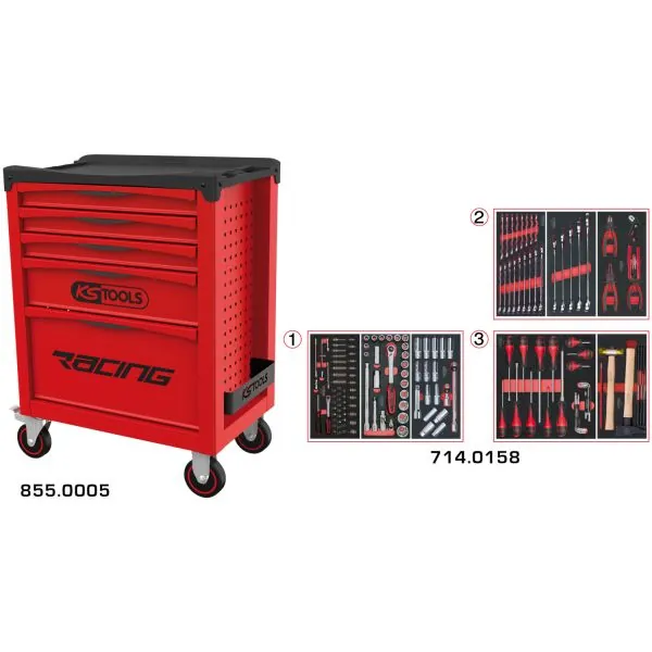 Servante RACING 5 tiroirs équipée de 158 outils | Rangement atelier |