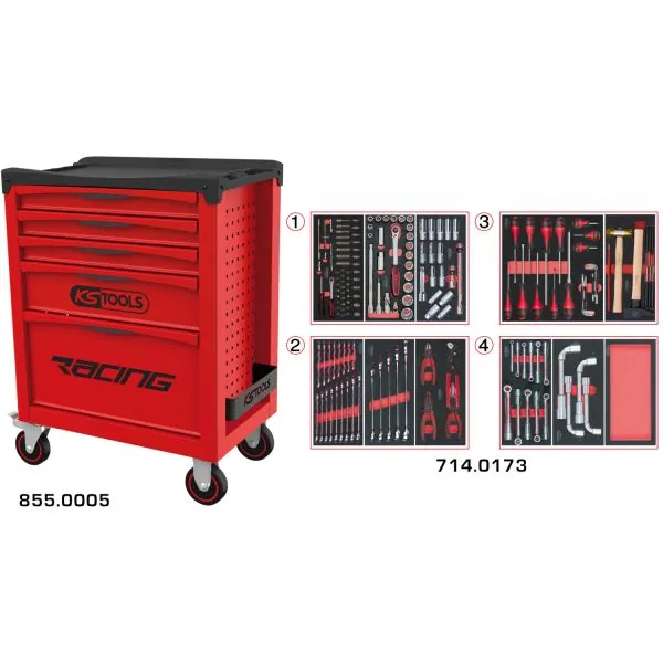 Servante RACING 5 tiroirs équipée de 173 outils | Rangement atelier |