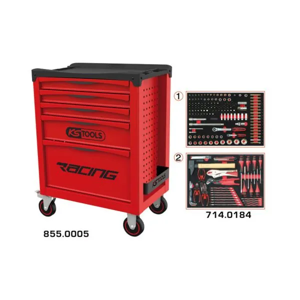 Servante RACING 5 tiroirs équipée de 184 outils | Rangement atelier |