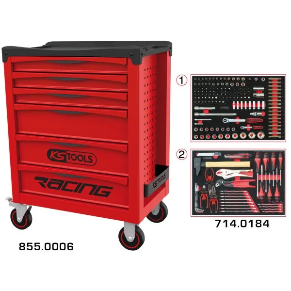 Servante RACING 6 tiroirs équipée de 184 outils | Rangement atelier |