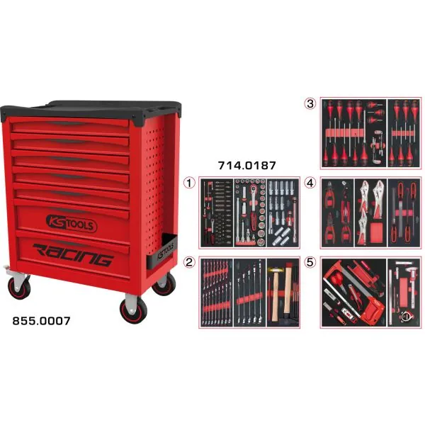 Servante RACING 7 tiroirs équipée de 187 outils | Rangement atelier |