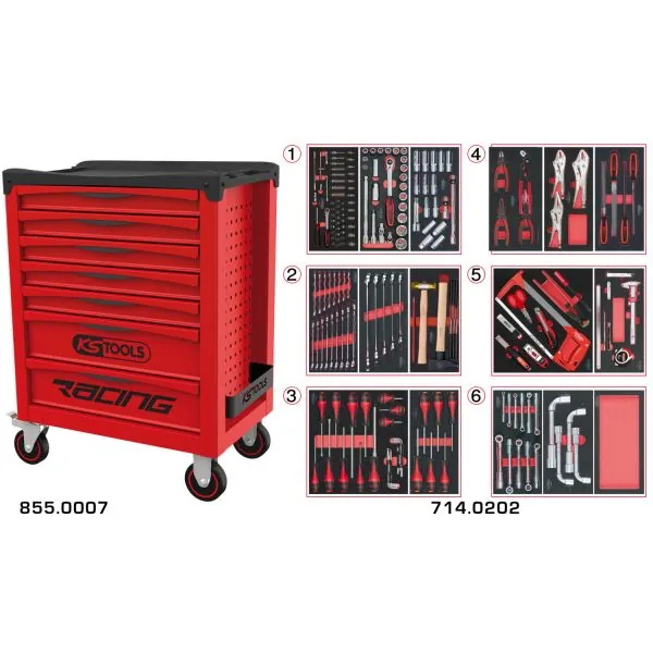 Servante RACING 7 tiroirs équipée de 202 outils | Rangement atelier |