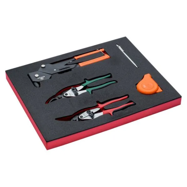 BAHCO Jeu cisailles à tôle/pince à riveter/mètre ruban,