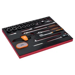 BAHCO Jeu de mètres ruban/douilles/embouts, module mousse